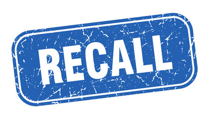 recall stamp. recall square grungy blue sign.