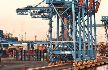 container cranes in the port of genoa 
