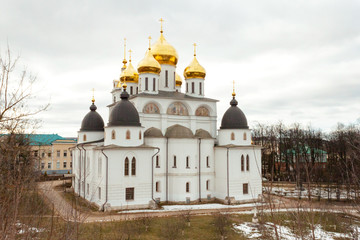 Fototapeta na wymiar View of Cathedral of the Assumption in Dmitrov Kremlin, Moscow region, Russia.