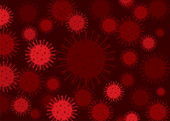 Dark background with bacteria and the inscription coronavirus.