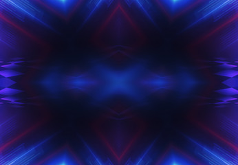 Obraz premium Dark abstract futuristic background. Neon glow, light lines, shapes. UV radiation. Empty Stage Background
