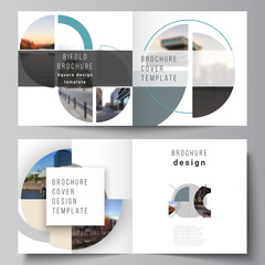Vector layout of two covers templates for square design bifold brochure, flyer, cover design, book, brochure cover. Background with abstract circle round banners. Corporate business concept template.