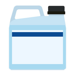 Plastic canister with liquid and with a label. Vector illustration on a white background.