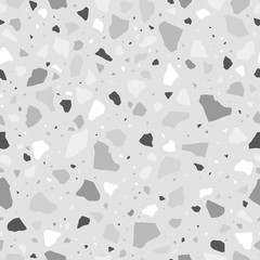 Gray terrazzo vector seamless pattern. Modern monochrome tile texture background.