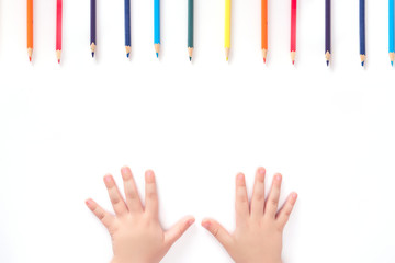 Close-up of children's hands isolated on a white background. Unclean nails. A healthy concept.