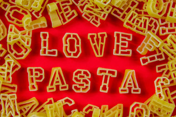 Love italian pasta with red background.