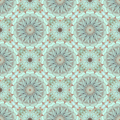 Hand drawn seamless pattern vector of colorful mandala with floral elements. Vintage mosaic for design tile, cards, invitations, wallpaper, wrapping paper. Ethnic, islam, arabic, indian, ottoman motif