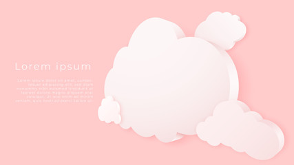 3d perspective with cloud on pink background. Copy space. Speech Bubble, White blank hanging.