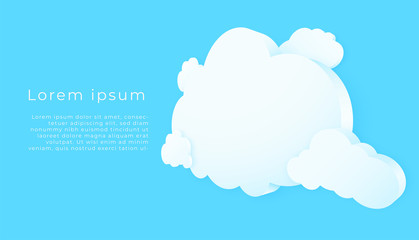 3d perspective with cloud on white blue sky background. Copy space. Speech Bubble, White blank hanging.