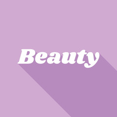 Beauty text. White Icon with long shadow at purple background. Illustration.