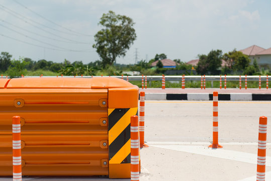 Crash Cushion or  Impact Attenuator installed in highway intersections and accident-prone areas. (side view)