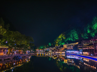 Scenery view in the night of fenghuang old town .phoenix ancient town or Fenghuang County is a county of Hunan Province, China