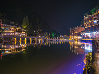 Scenery view in the night of fenghuang old town .phoenix ancient town or Fenghuang County is a county of Hunan Province, China