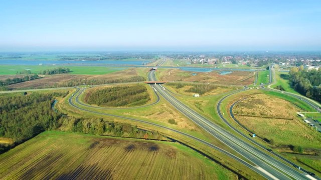 The N356 and N913 Intersection, Near Burgum, Sumar and Garijp - Friesland, Netherlands / Holland &ndash; 4K Drone Footage