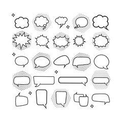 Fototapeta premium Retro empty comic bubbles or speech and thought set icon in white color on an isolated white background. Pop art style, vintage design. EPS 10 vector.