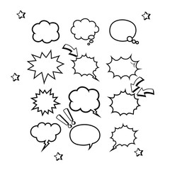 Retro empty comic bubbles or speech and thought set icon in white color on an isolated white background. Pop art style, vintage design. EPS 10 vector.