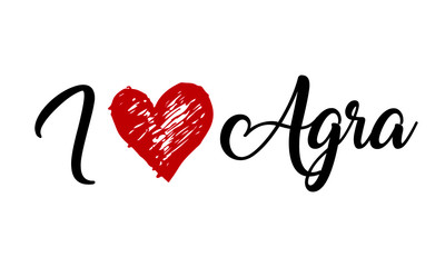 I Love Agra Creative Cursive Typographic Template with red heart.