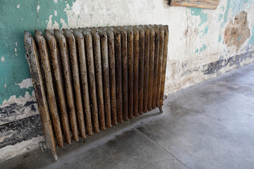 angled view of an old heating unit