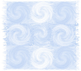 Mat in pastel blue and white colors with grunge swirled ornamental pattern and fringe