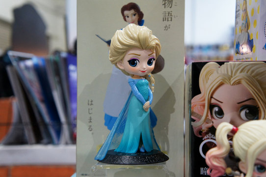KUALA LUMPUR, MALAYSIA -MARCH 5, 2020: Selected focused of action figures from fictional animation picture Frozen by Disneys. Displayed for sale by collector. 