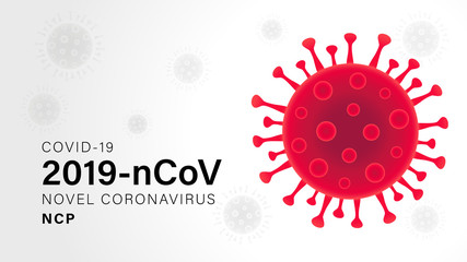 Novel Coronavirus (2019-nCoV) gray colors vector illustration. Virus Covid 19-NCP. Outbreak Covid-19 background with viral cell red. Coronavirus nCoV denoted is single-stranded RNA virus