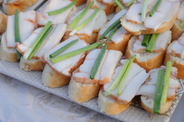  Sandwiches with bacon on a table in Kiev, February 22, 2020