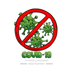 Hand drawn doodle Novel Coronavirus  icon. Vector illustration. Cartoon virus molecule. Sketch 2019-nCov symbol COVID-19 resposible for influenza outbreak isolated on white background