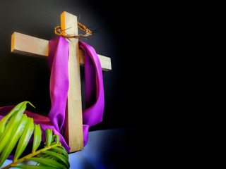 Lent Season,Holy Week and Good Friday concepts - photo of wooden cross in vintage background