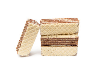 Crispy wafers with creamy hazelnut filling isolated on white background
