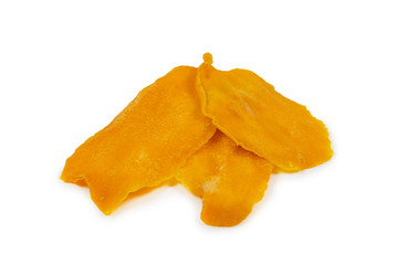 Tasty sugar mango slices background. Top view.