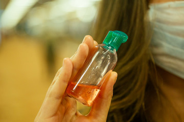 travel woman in mask in airport Flight delay/flight cancellation airspace is closed because corona virus epidemic