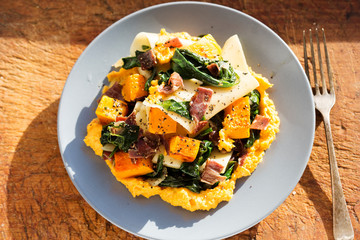 Open lasagne, spinach, pumpkin, pancetta