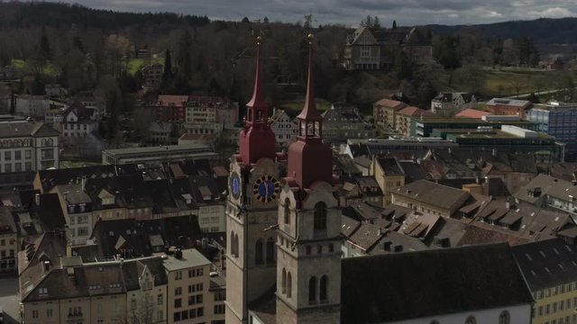 Winterthur church back travelling - Aerial Phantom 4 drone