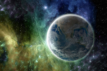 Earth in the colorful galaxy fantasy wallpaper. Elements of this image furnished by NASA