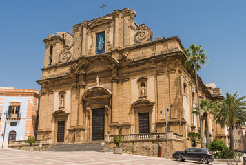 Fototapeta na wymiar Basilica Maria Santissima del Soccorso (Holy Mary of Rescue) located in Piazza Don Minzoni in Sciacca, a town and comune in the Agrigento province on the southwestern coast of Sicily; Italy