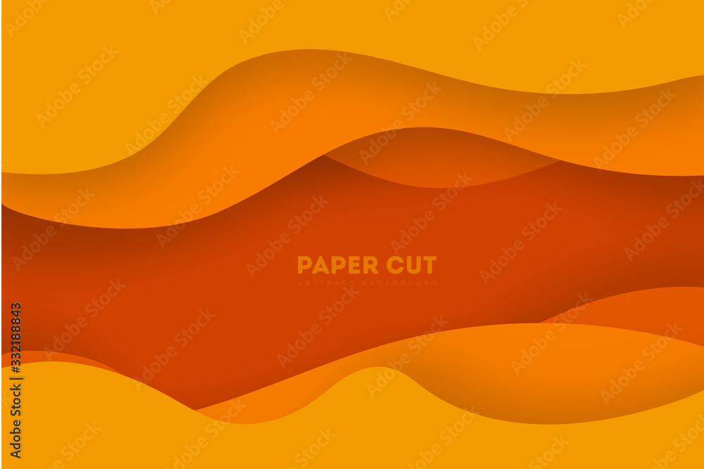 Poster yellow paper cut banner with 3d slime abstract background and yellow waves layers. abstract layout d