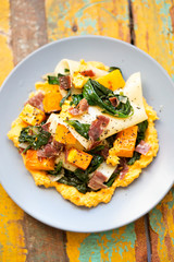 Open lasagne, spinach, pumpkin, pancetta