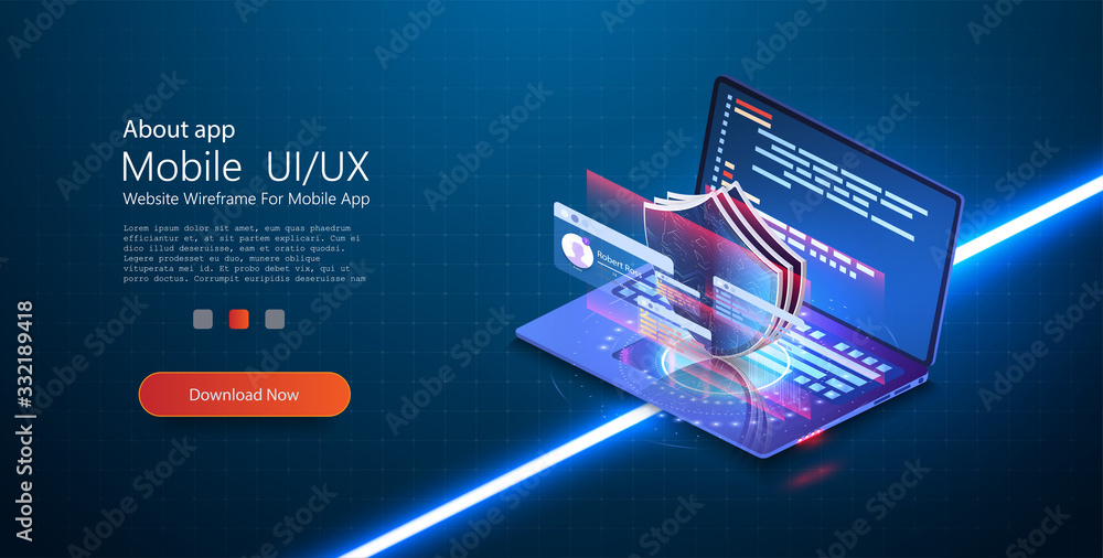 Poster isometric personal data protection web banner concept. cyber security and privacy. network digital t
