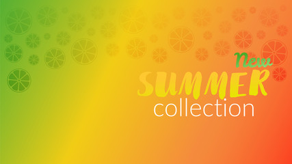 Vector banner. Concept, summer, fruits, citrus, freshness. In the colors of lemon, orange, lime and red grapefruit. Discounts, new items. Copyspace.