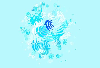 Fototapeta premium Light BLUE vector abstract pattern with leaves.