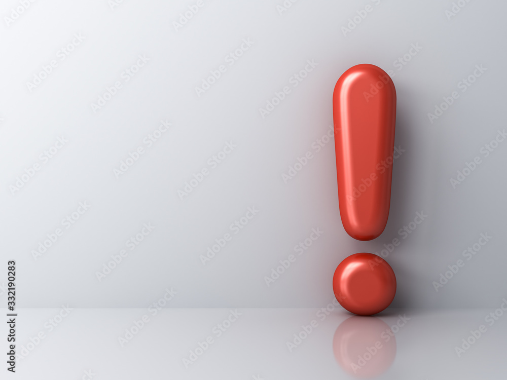 Poster Exclamation mark isolated on white room background with shadow and reflection 3D rendering