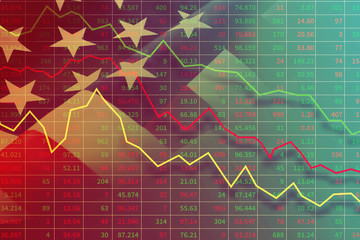 Economic and financial crisis concept. Stock market graphs and usd dollar against ameican flag on...