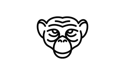 Chimpanzee vector line icon, animal head vector line art, isolated animal illustration for logo desain