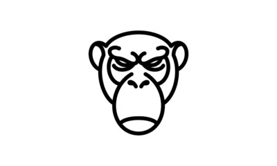 Chimpanzee vector line icon, animal head vector line art, isolated animal illustration for logo desain