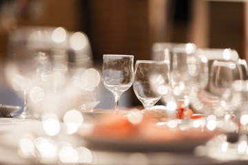 group of empty wine glasses on the table