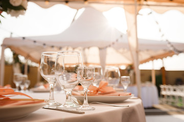 group of empty wine glasses on the table