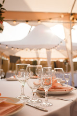 group of empty wine glasses on the table