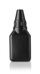Black plastic bottle isolated on white.