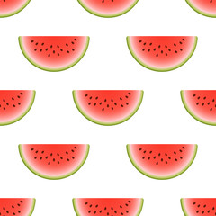 Vector watermelon seamless pattern. Slice of watermelon on white background. Colorful vector illustration gradient fill in flat style.