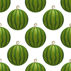 Vector watermelon seamless pattern. Whole watermelon on white background. Colorful vector illustration gradient fill in flat style.